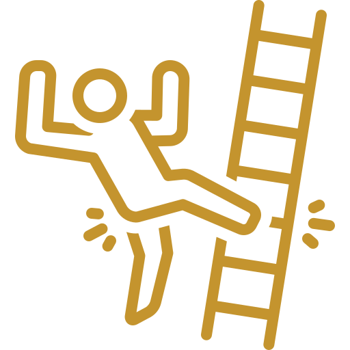 Icon of a person falling off a ladder, depicted with simple lines and motion marks next to the person's limbs and the ladder.